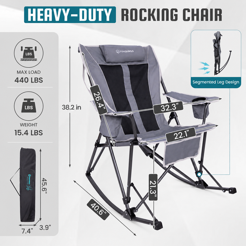Load image into Gallery viewer, FUNDANGO SunsetHaven 3D Mesh L Portable Rocking Camp Chair High-Back Padded Rocker with Breathable 3D Mesh, 440lb Capacity, Dual Cup Holders & Side Pocket for Patio, Beach & Camping