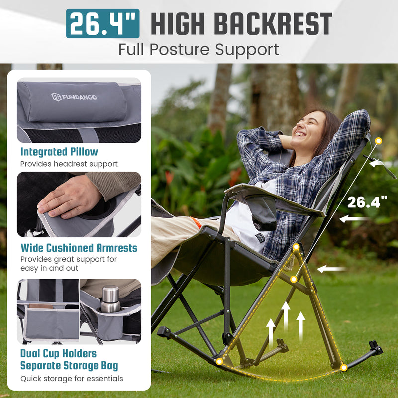 Load image into Gallery viewer, FUNDANGO SunsetHaven 3D Mesh L Portable Rocking Camp Chair High-Back Padded Rocker with Breathable 3D Mesh, 440lb Capacity, Dual Cup Holders & Side Pocket for Patio, Beach & Camping