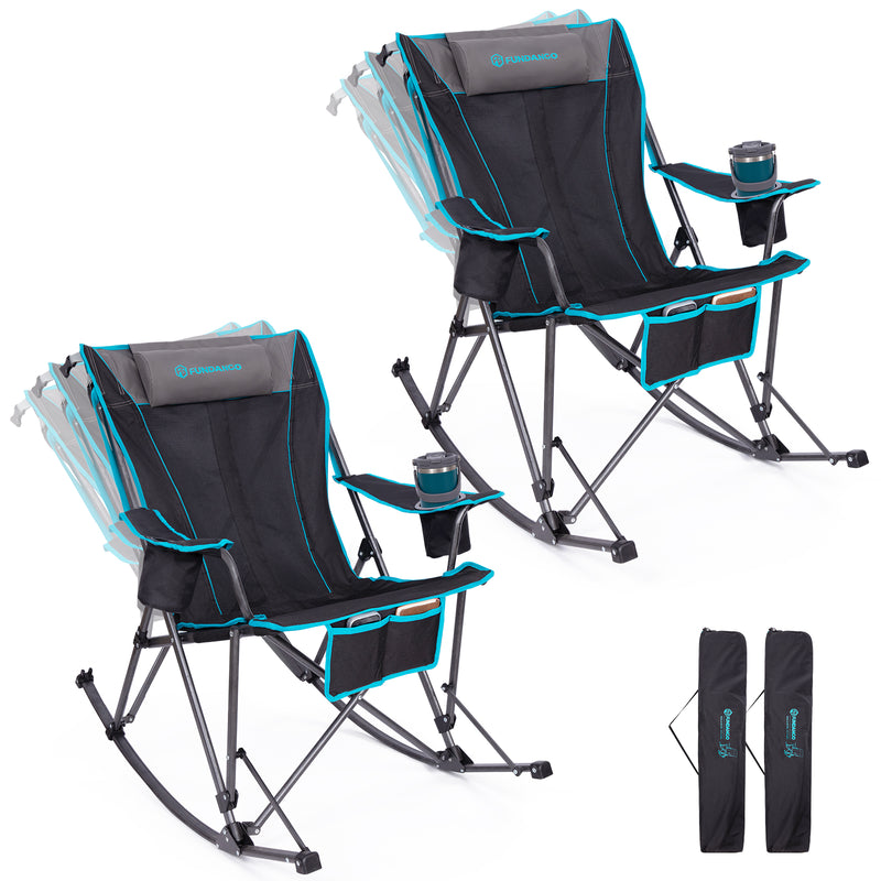 Load image into Gallery viewer, FUNDANGO SunsetHaven 3D Mesh L Portable Rocking Camp Chair High-Back Padded Rocker with Breathable 3D Mesh, 440lb Capacity, Dual Cup Holders & Side Pocket for Patio, Beach & Camping