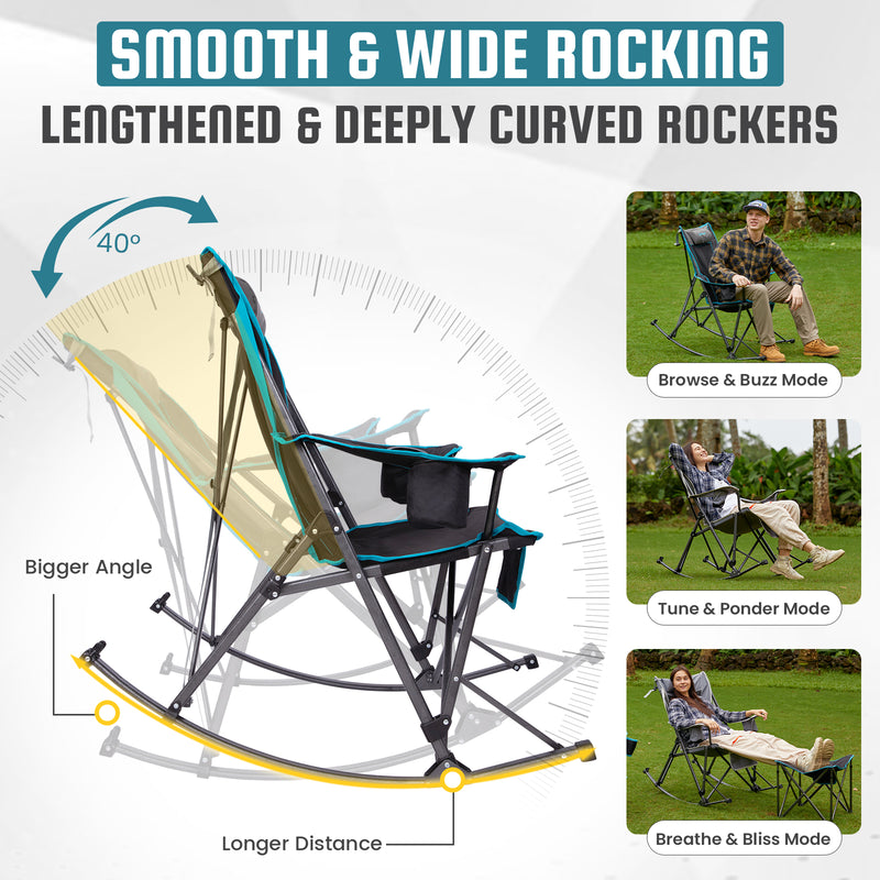Load image into Gallery viewer, FUNDANGO SunsetHaven 3D Mesh L Portable Rocking Camp Chair High-Back Padded Rocker with Breathable 3D Mesh, 440lb Capacity, Dual Cup Holders & Side Pocket for Patio, Beach & Camping