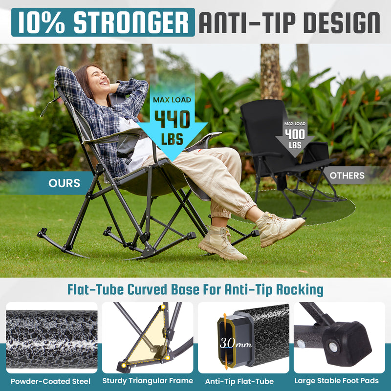 Load image into Gallery viewer, FUNDANGO SunsetHaven 3D Mesh L Portable Rocking Camp Chair High-Back Padded Rocker with Breathable 3D Mesh, 440lb Capacity, Dual Cup Holders & Side Pocket for Patio, Beach & Camping