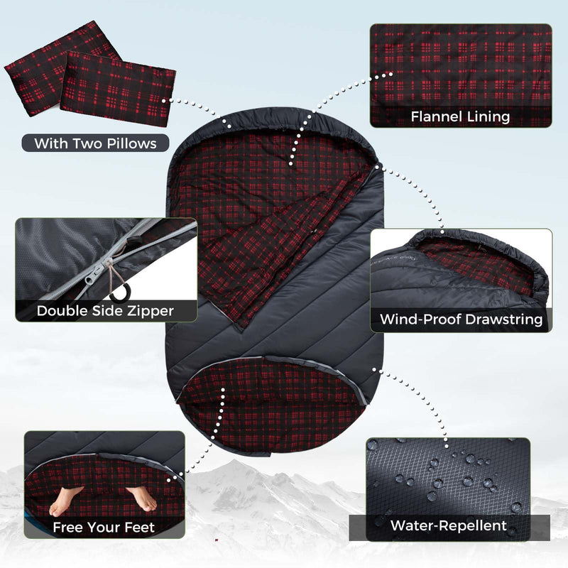 Load image into Gallery viewer, KingCamp FREESPACE 250D Double-Sized Sleeping Bag Grey With 2 Pillows