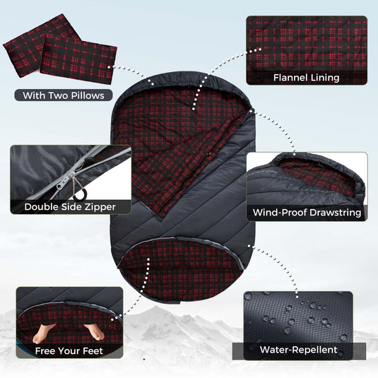 KingCamp FREESPACE 250D Double-Sized Sleeping Bag Grey With 2 Pillows