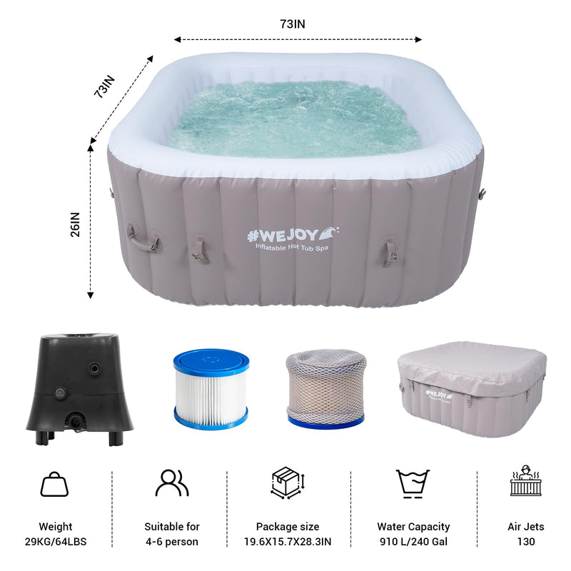 Load image into Gallery viewer, WEJOY Inflatable 4-6 Person Square Hot Tub Spa with 130 Bubble Jets