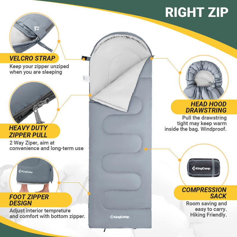 Load image into Gallery viewer, KingCamp Oasis 250 Sleeping Bag-Envelope With Hood 3 Season Camping Sleeping Bag