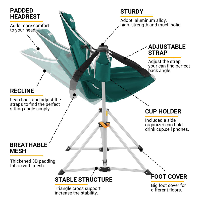 Load image into Gallery viewer, KingCamp Portable Swing Recliner Chair with Pillow Green