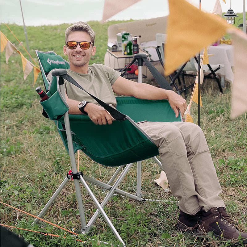 Load image into Gallery viewer, KingCamp Portable Swing Recliner Chair with Pillow Green