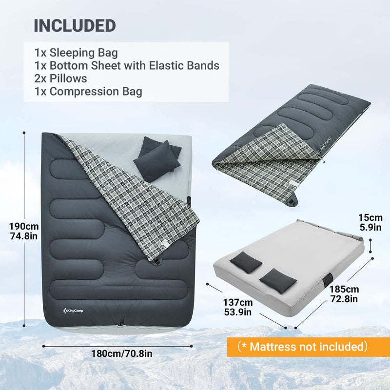 Load image into Gallery viewer, KingCamp AIRBED 3-in-1 Double Sleeping Bag with Pillows