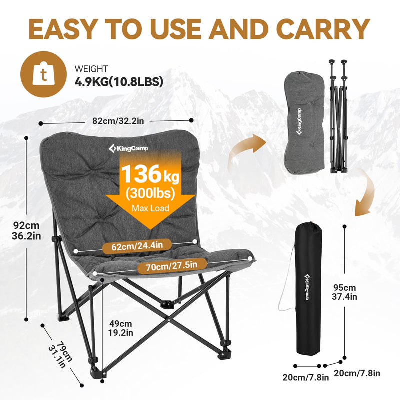 Load image into Gallery viewer, KingCamp LEMON C10 Oversized Butterfly Camping Chair | High-Back Padded Folding Chair for Adults, 300lb Capacity Heavy Duty Portable Seat with Removable Washable Cover for Outdoor Beach Tailgating