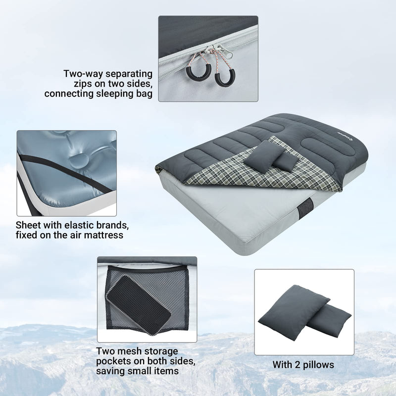 Load image into Gallery viewer, KingCamp AIRBED 3-in-1 Double Sleeping Bag with Pillows