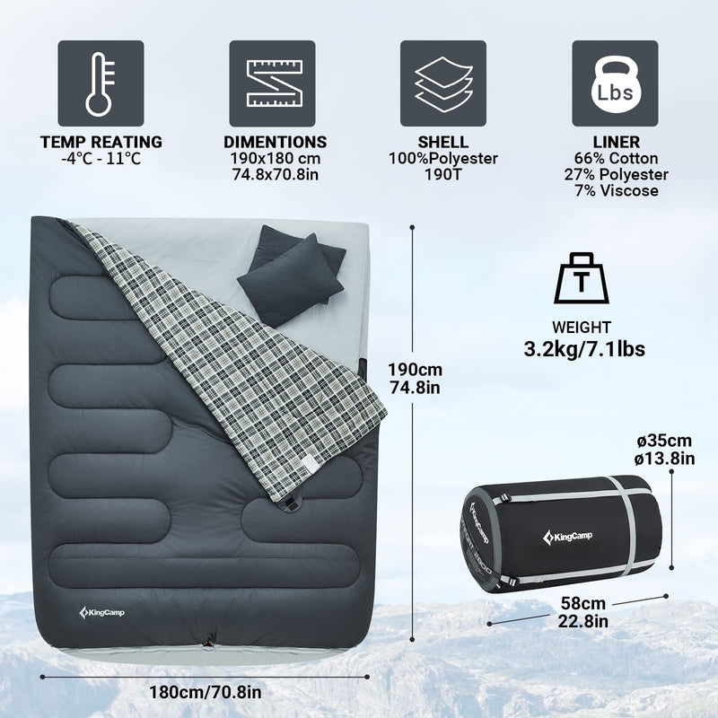 Load image into Gallery viewer, KingCamp AIRBED 3-in-1 Double Sleeping Bag with Pillows