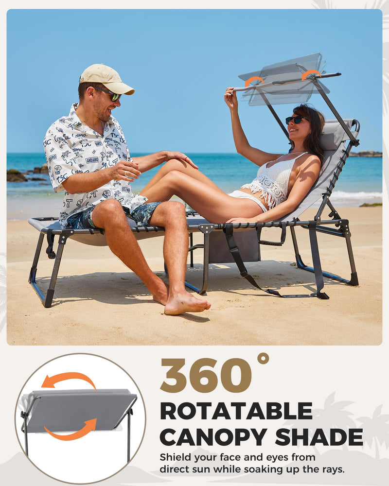 Load image into Gallery viewer, KingCamp MAGNOLIA B20 PLUS Folding Lounge Chair with 360 Rotatable Canopy Shade