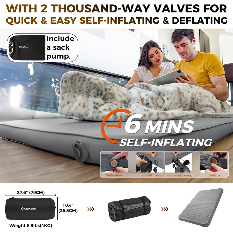 Load image into Gallery viewer, KingCamp PREMIUM Double Self-Inflating Sleeping Pad R Value 7.5 Grey