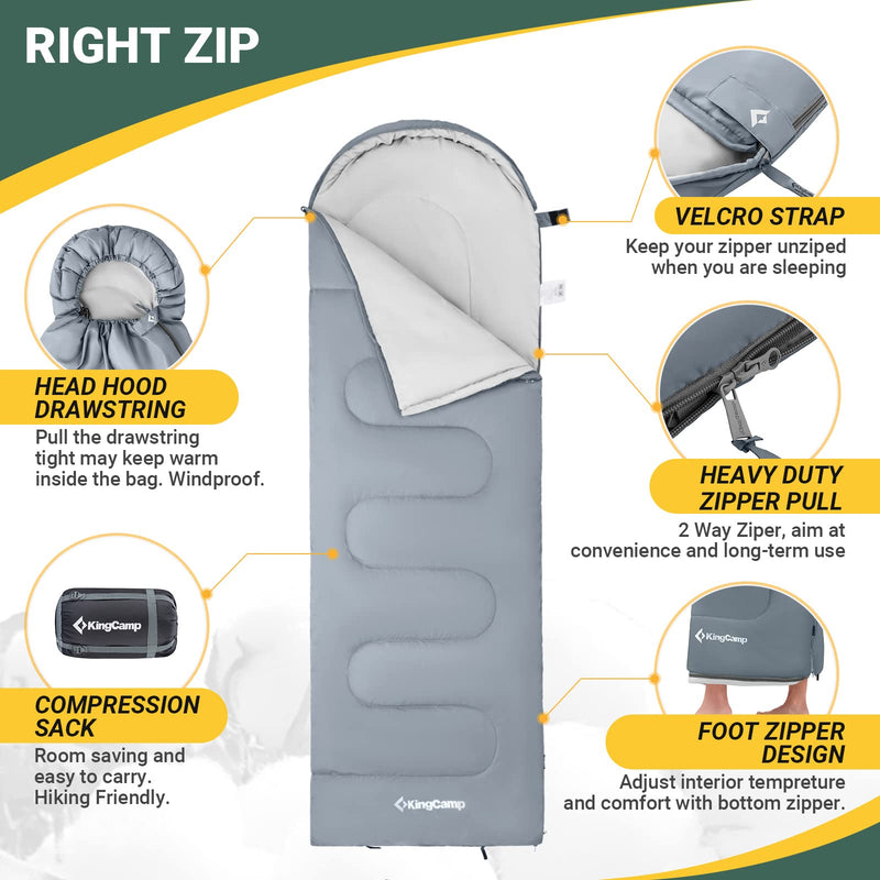 Load image into Gallery viewer, KingCamp Oasis 250 Sleeping Bag-Envelope With Hood 3 Season Camping Sleeping Bag