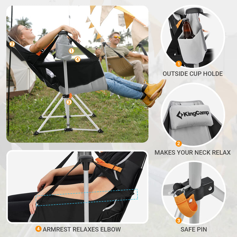 Load image into Gallery viewer, KingCamp Portable Swing Recliner Chair with Pillow Grey