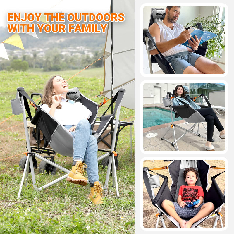 Load image into Gallery viewer, KingCamp Portable Swing Recliner Chair with Pillow Grey