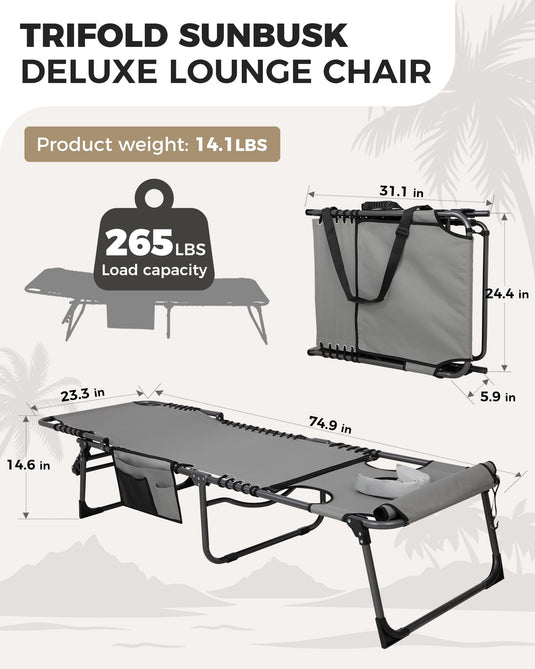 KingCamp MAGNOLIA B10 Backpack Chaise Lounge - 5-Position Adjustable Recliner with Pillow & Side Pocket