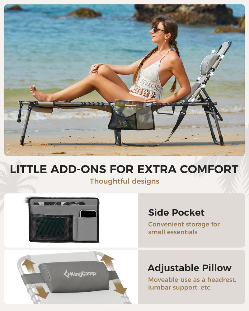 Load image into Gallery viewer, KingCamp MAGNOLIA B10 Backpack Chaise Lounge - 5-Position Adjustable Recliner with Pillow & Side Pocket Grey