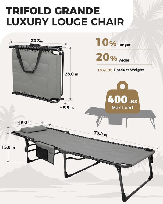 KingCamp MAGNOLIA B20 Folding Oversized Lounge Chair for Patio, Beach, Yard