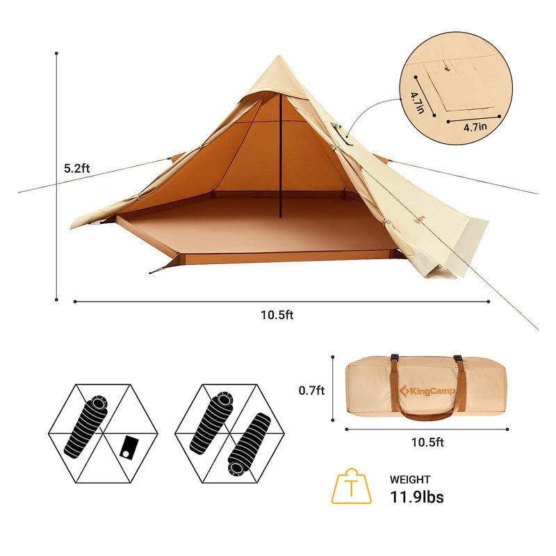 Load image into Gallery viewer, KingCamp TURINO Canvas Teepee Hot Tent with Stove Jack