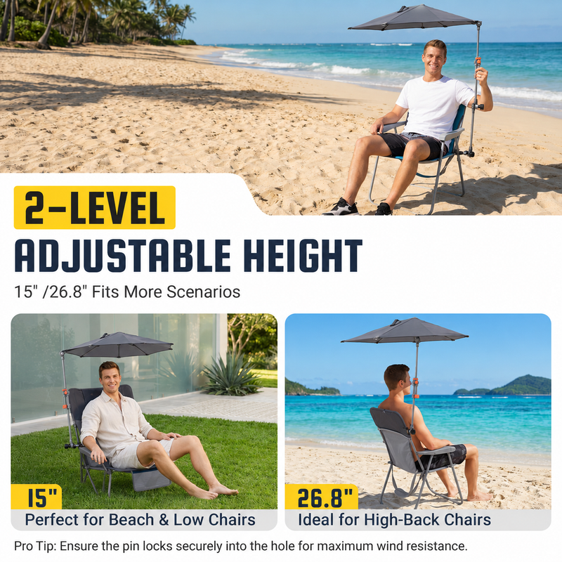 Load image into Gallery viewer, HoverShade Clip-On Umbrella for Beach Chairs, UPF 50+ Adjustable Chair Shade with Clamp, 360° Rotating Canopy & Carry Bag