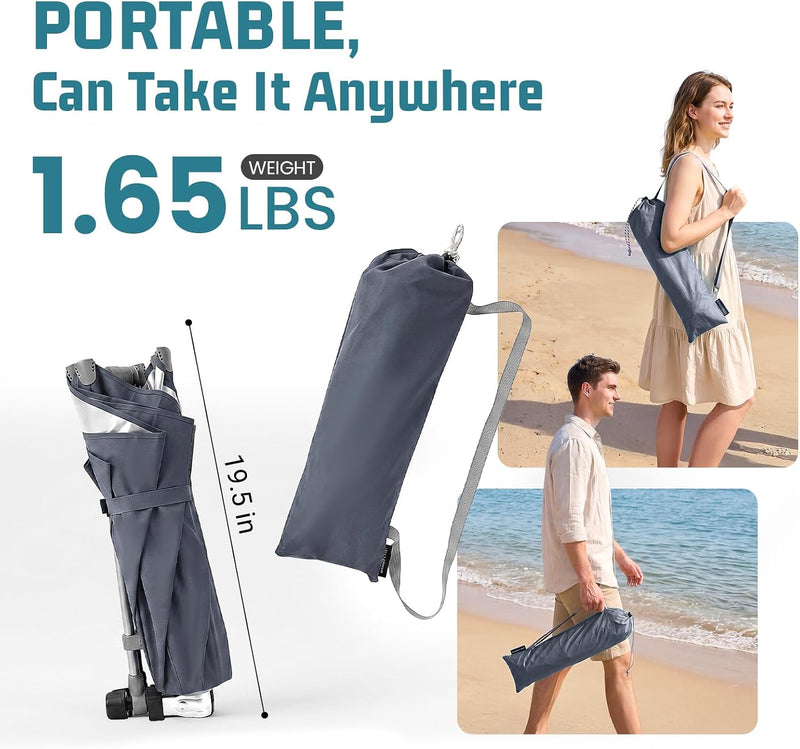 Load image into Gallery viewer, HoverShade Clip-On Umbrella for Beach Chairs, UPF 50+ Adjustable Chair Shade with Clamp, 360° Rotating Canopy & Carry Bag Grey