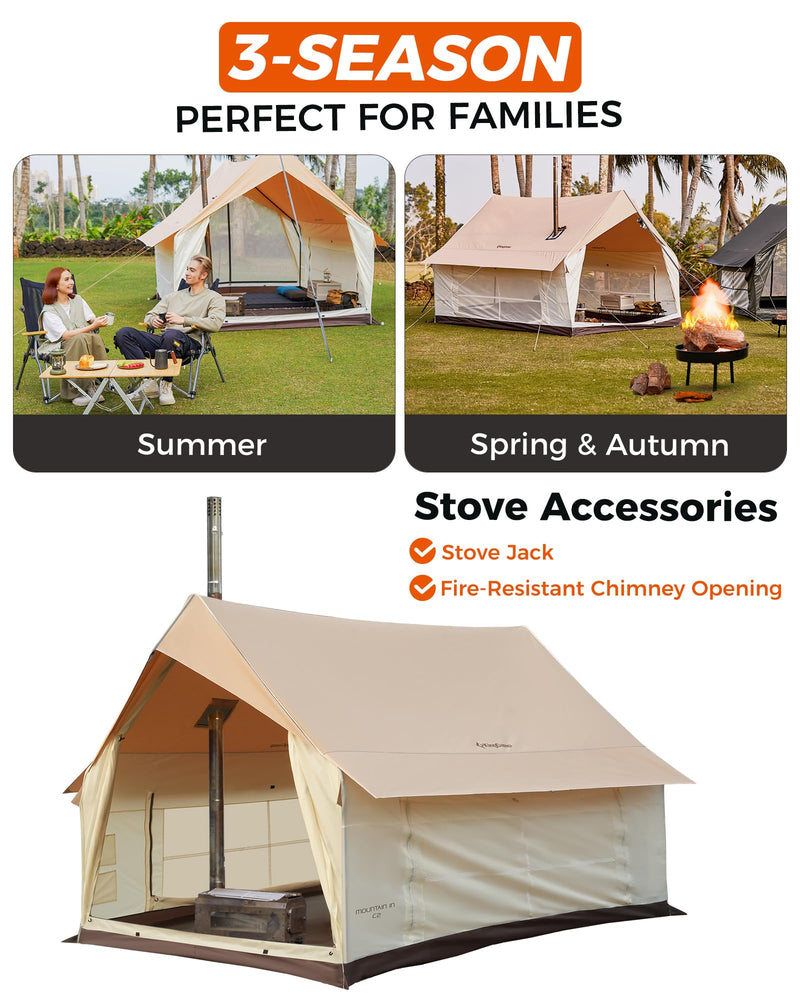 Load image into Gallery viewer, KingCamp MOUNTAIN IN C2 Canvas Cabin Tent 8' x 11' Wall Tent With Stove Jack