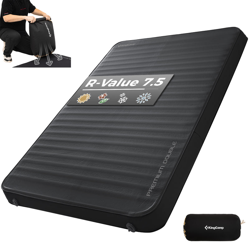 Load image into Gallery viewer, KingCamp PREMIUM Double 7.5 cm Thick Self-Inflating Camping Mattress Black R Value 7.5