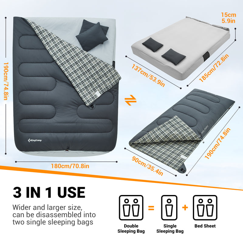 Load image into Gallery viewer, KingCamp AIRBED 3-in-1 Double Sleeping Bag with Pillows