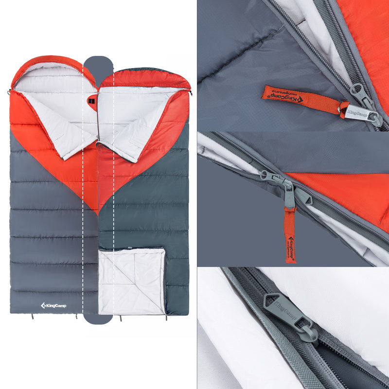 Cargue la imagen en el visor de la galería, Saco de dormir rectangular con capucha KingCamp VALLEY 330