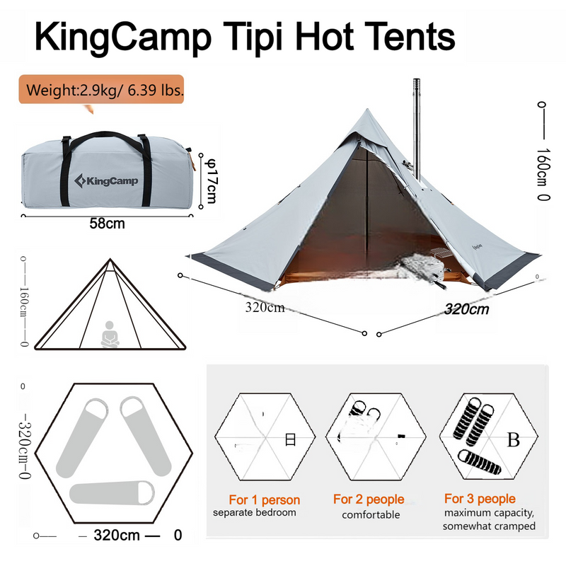 Load image into Gallery viewer, KingCamp Tipi Hot Tents with Stove Jack for 1-2 People