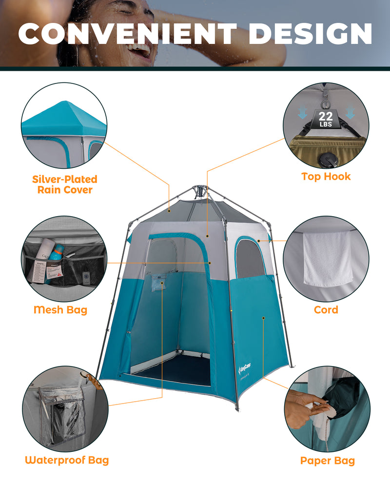 Load image into Gallery viewer, KingCamp MARASUSA Q Single Privacy Shelter | Pop-Up Camping Shower Tent with UPF50+ Sun Protection, XL 5.5x5.5ft Interior for Portable Toilet, Changing Room & Outdoor Shower Cyan