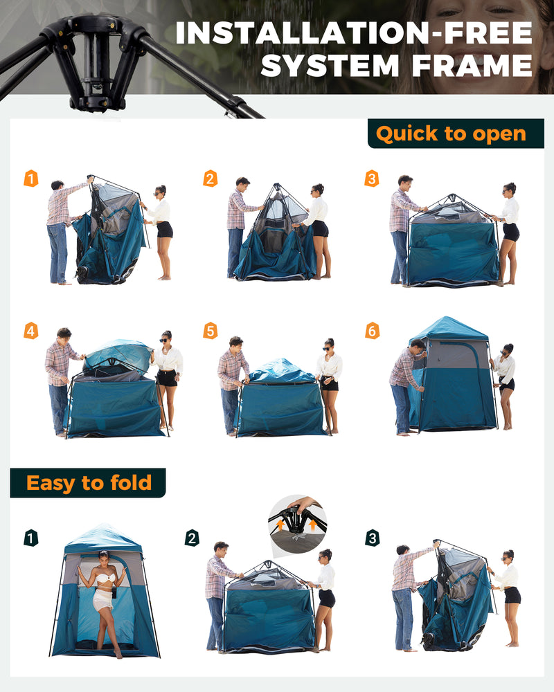 Load image into Gallery viewer, KingCamp MARASUSA Q Single Privacy Shelter | Pop-Up Camping Shower Tent with UPF50+ Sun Protection, XL 5.5x5.5ft Interior for Portable Toilet, Changing Room & Outdoor Shower Cyan