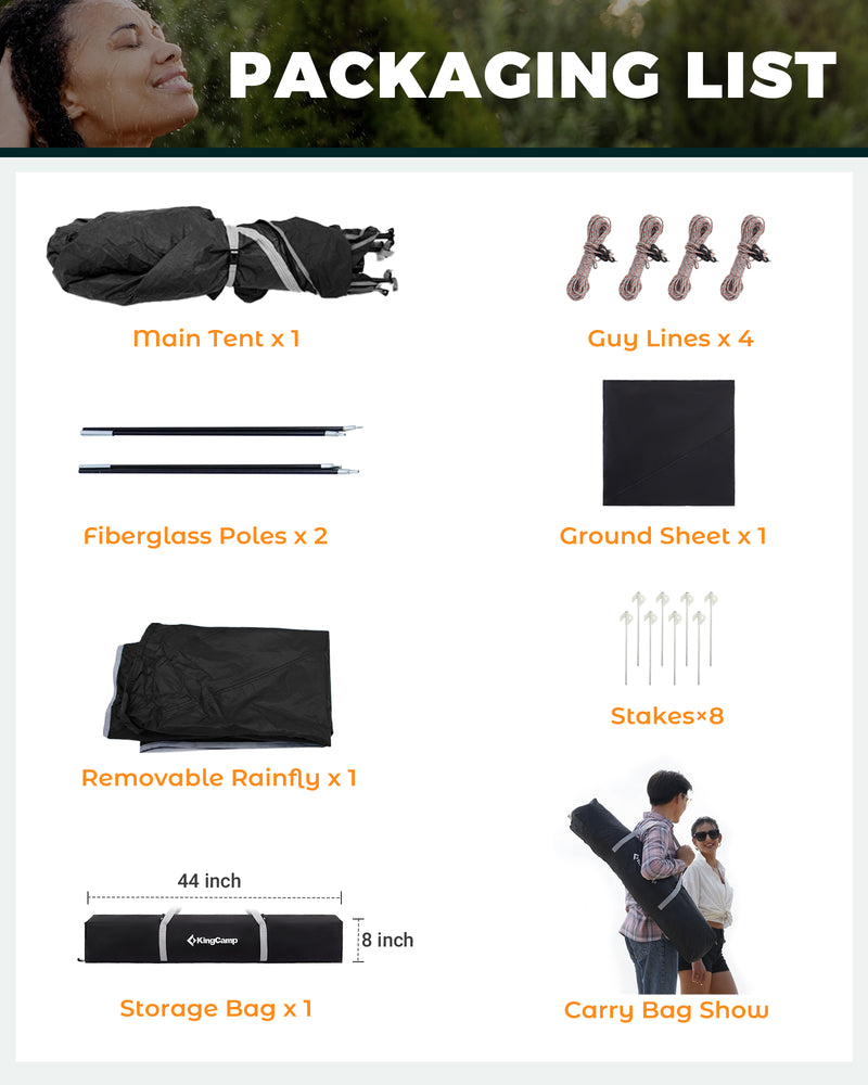 Load image into Gallery viewer, KingCamp Double Privacy Shelter | 2-Room Pop-Up Shower Tent with UPF50+ Sun Protection, XL 7x7ft Interior for Camping Shower, Toilet & Changing Room Black