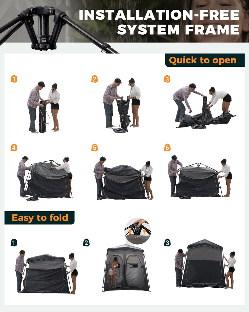 Load image into Gallery viewer, KingCamp Double Privacy Shelter | 2-Room Pop-Up Shower Tent with UPF50+ Sun Protection, XL 7x7ft Interior for Camping Shower, Toilet & Changing Room Black