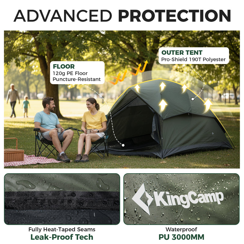 Load image into Gallery viewer, KingCamp HOLIDAY PRO II 2-Person Camping Tent | Ultralight Backpacking Tent with Enlarged Rain Fly