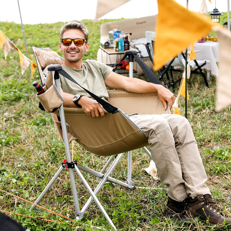 Load image into Gallery viewer, KingCamp Portable Swing Recliner Chair with Pillow Khaki