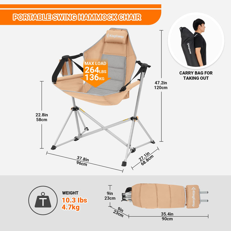 Load image into Gallery viewer, KingCamp Portable Swing Recliner Chair with Pillow Khaki