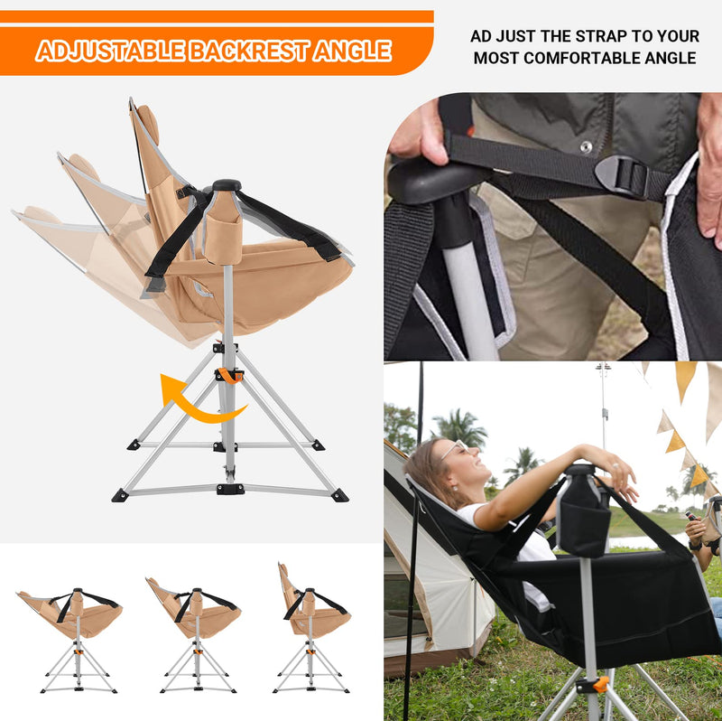 Load image into Gallery viewer, KingCamp Portable Swing Recliner Chair with Pillow Khaki