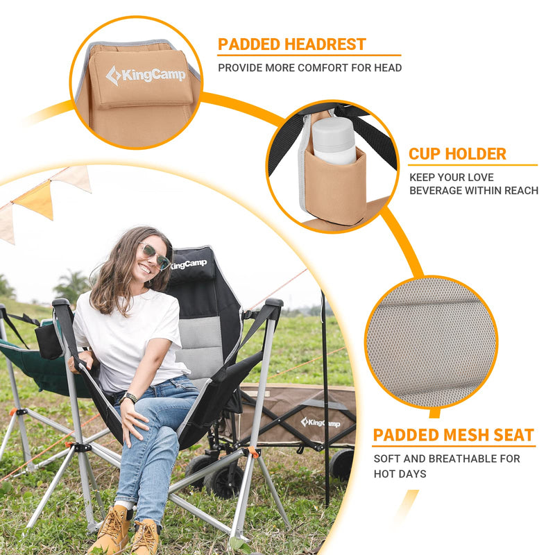 Load image into Gallery viewer, KingCamp Portable Swing Recliner Chair with Pillow Khaki