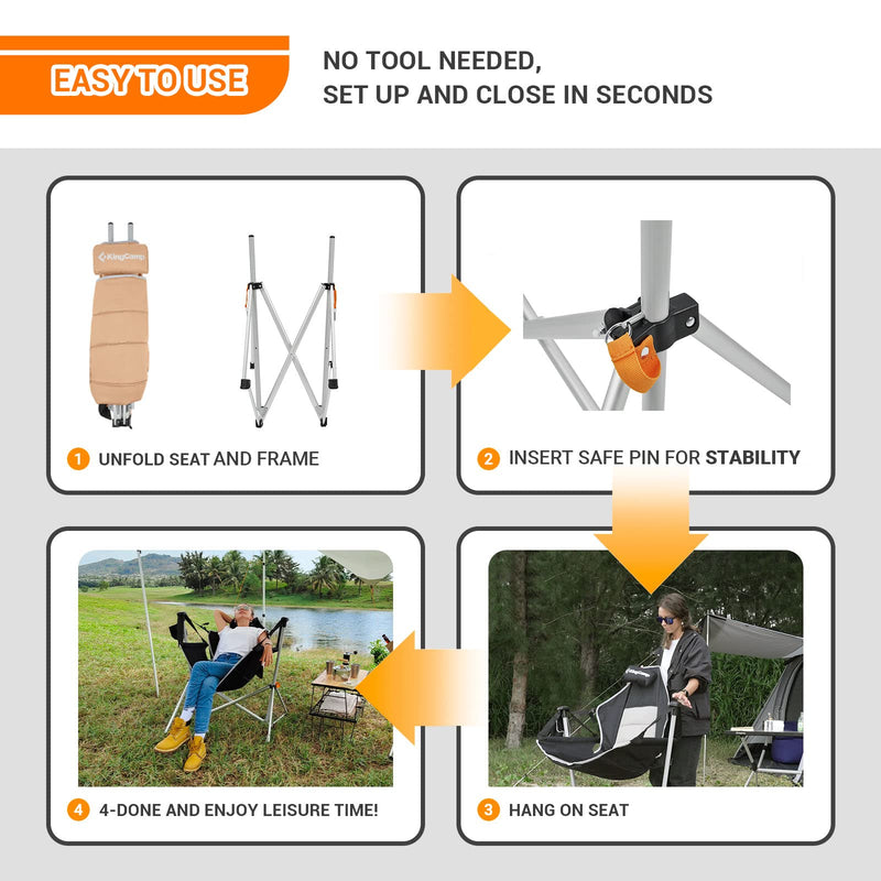 Load image into Gallery viewer, KingCamp Portable Swing Recliner Chair with Pillow Khaki