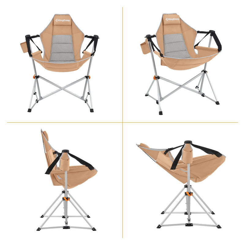 Load image into Gallery viewer, KingCamp Portable Swing Recliner Chair with Pillow Khaki