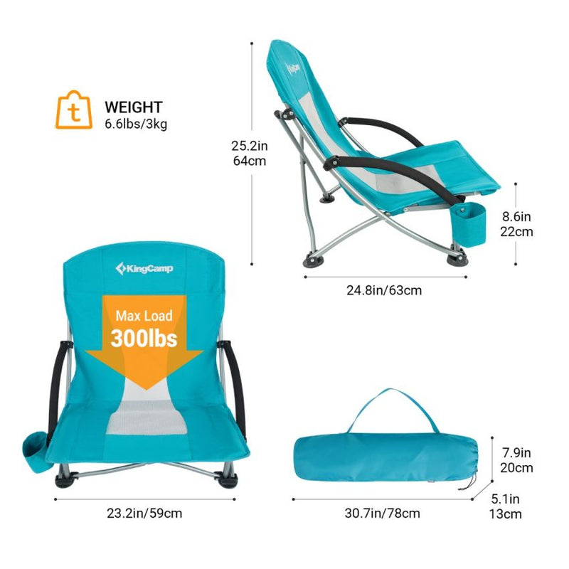 Cargue la imagen en el visor de la galería, KingCamp Low Back Lightweight Strong Stable Folding Beach Chair 2-piece Set