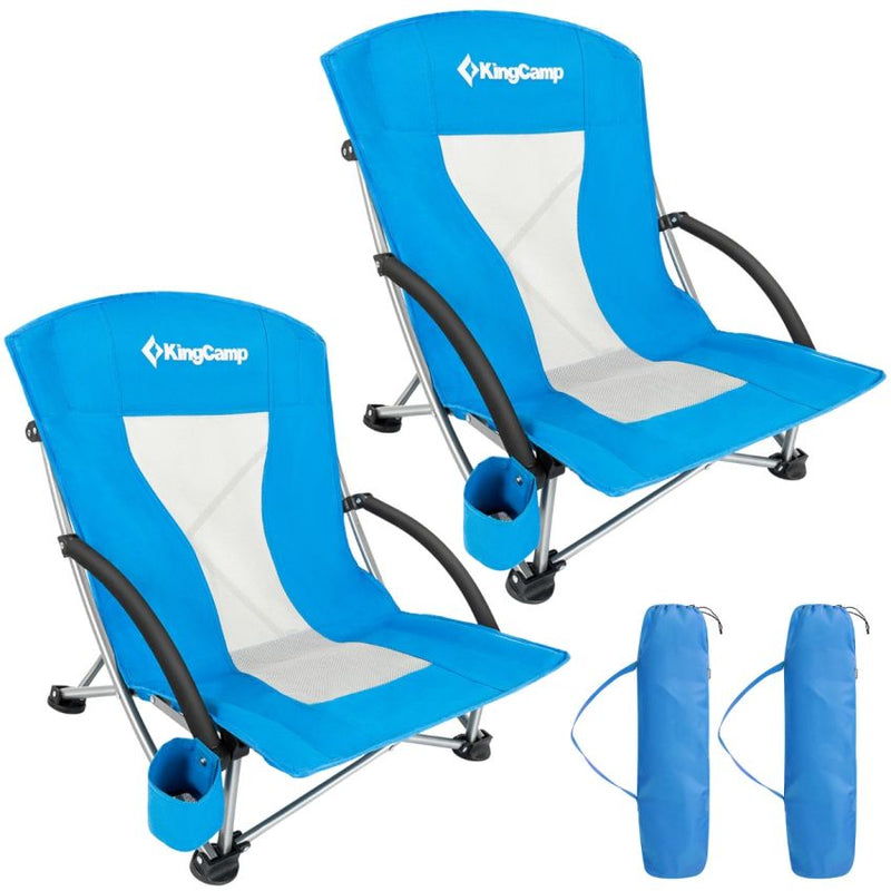 Cargue la imagen en el visor de la galería, KingCamp Low Back Lightweight Strong Stable Folding Beach Chair 2-piece Set