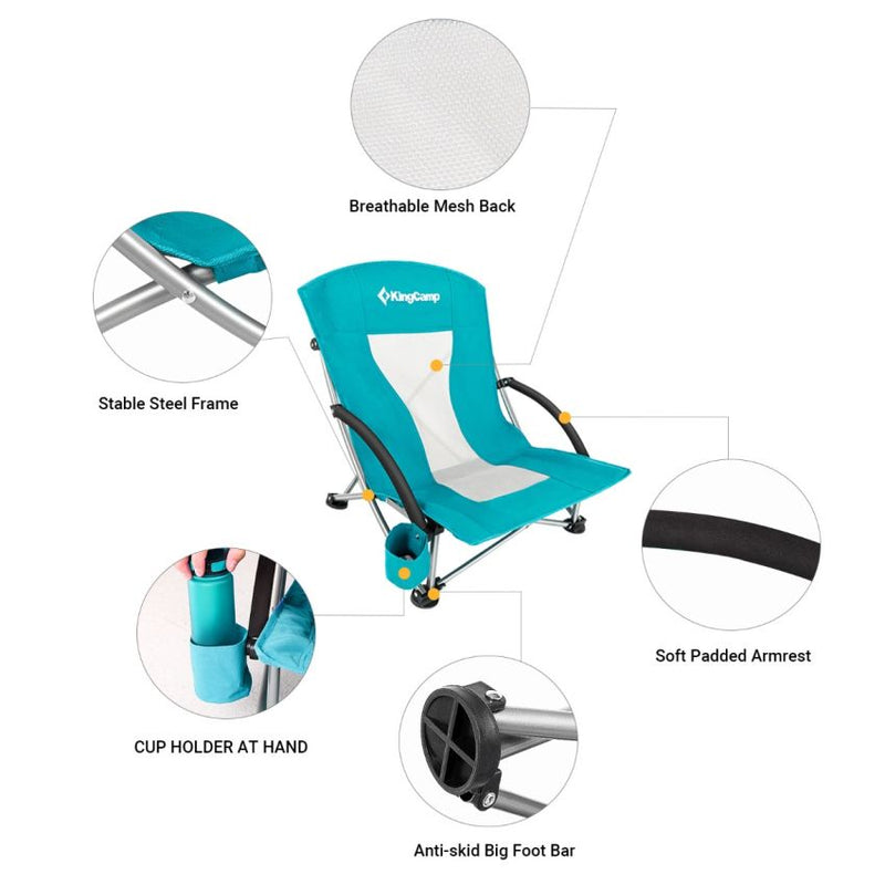 Cargue la imagen en el visor de la galería, KingCamp Low Back Lightweight Strong Stable Folding Beach Chair 2-piece Set