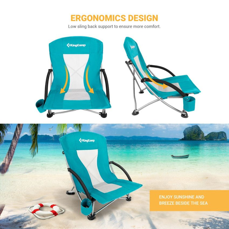 Cargue la imagen en el visor de la galería, KingCamp Low Back Lightweight Strong Stable Folding Beach Chair 2-piece Set