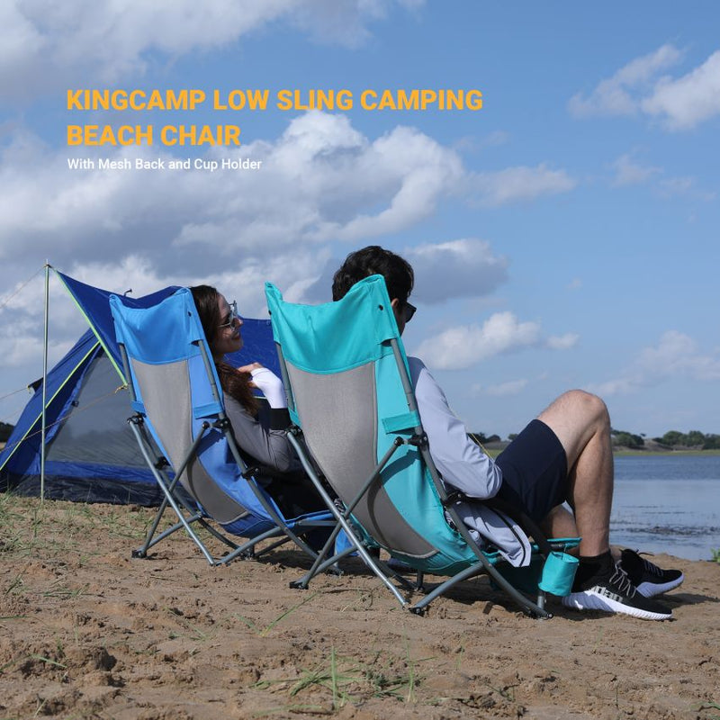 Cargue la imagen en el visor de la galería, KingCamp Low Back Lightweight Strong Stable Folding Beach Chair 2-piece Set