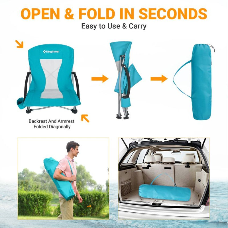 Cargue la imagen en el visor de la galería, KingCamp Low Back Lightweight Strong Stable Folding Beach Chair 2-piece Set