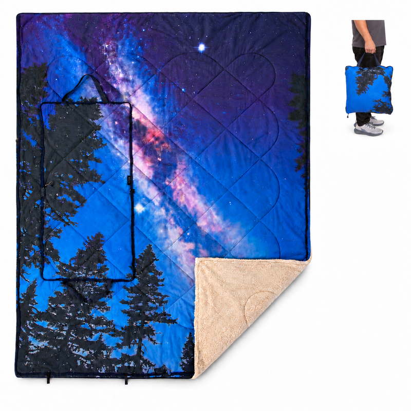 Load image into Gallery viewer, KingCamp MESA 50 4-in-1 Camping Blanket, Printed Sherpa Fleece Wearable Blanket, Zip-Up Sleeping Bag & Travel Pillow