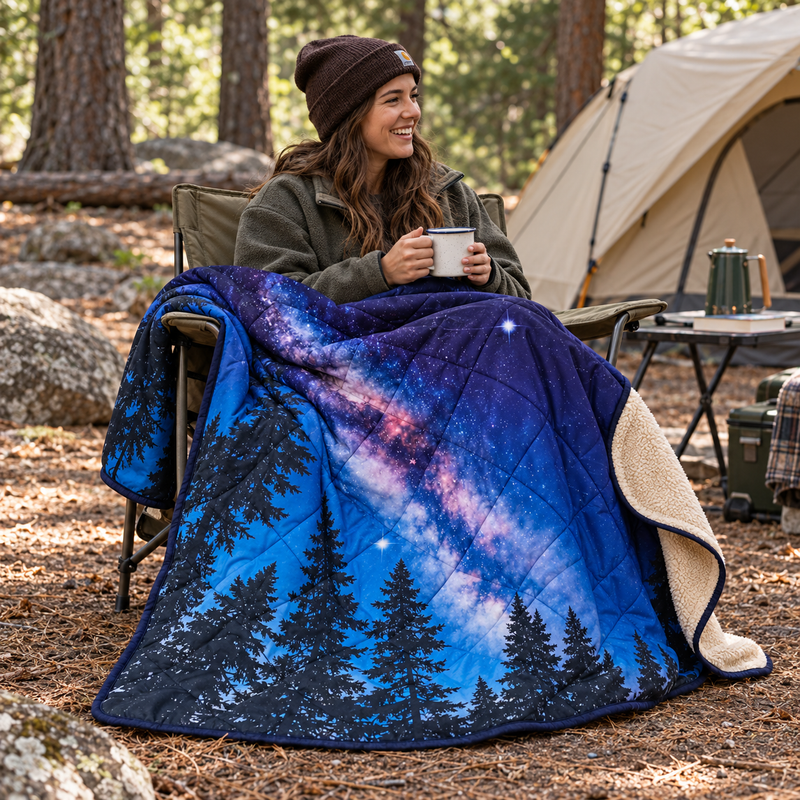 Load image into Gallery viewer, KingCamp MESA 50 4-in-1 Camping Blanket, Printed Sherpa Fleece Wearable Blanket, Zip-Up Sleeping Bag & Travel Pillow